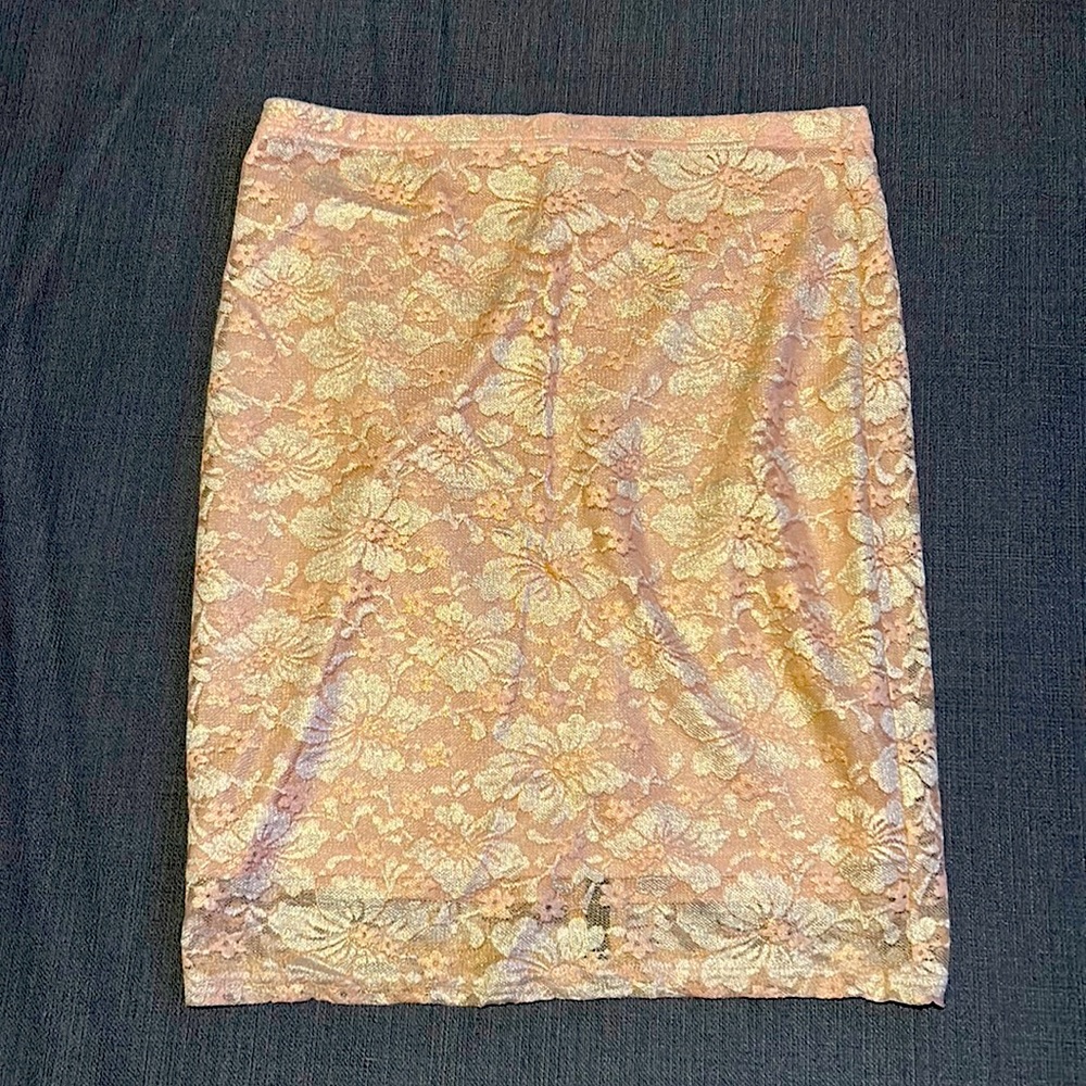 Brand new vintage mauve lace skirt with gold colored zipper back